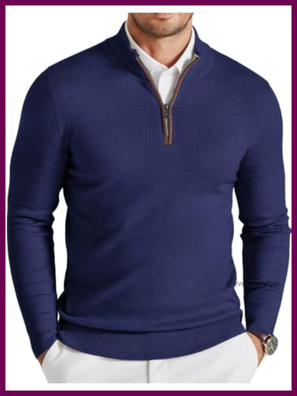 Men's Quarter Zip Sweater Slim Fit Mock Neck Knit Pullover
